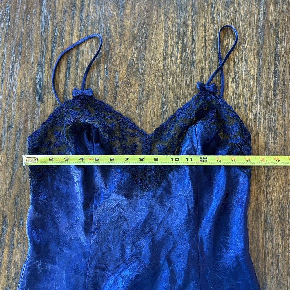 Victorias Secret Vintage Gold Label Midnight Blue Coquette Bow Satin Slip Dress - Picture 7 of 8